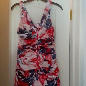 Express floral rushed satin dress cowl neck small